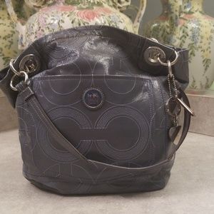 Patent leather light blue coach bucket bag